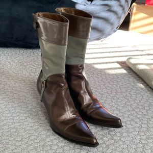 Vintage Debut Pointy Toe Metallic Leather Booties 37 Made in Italy